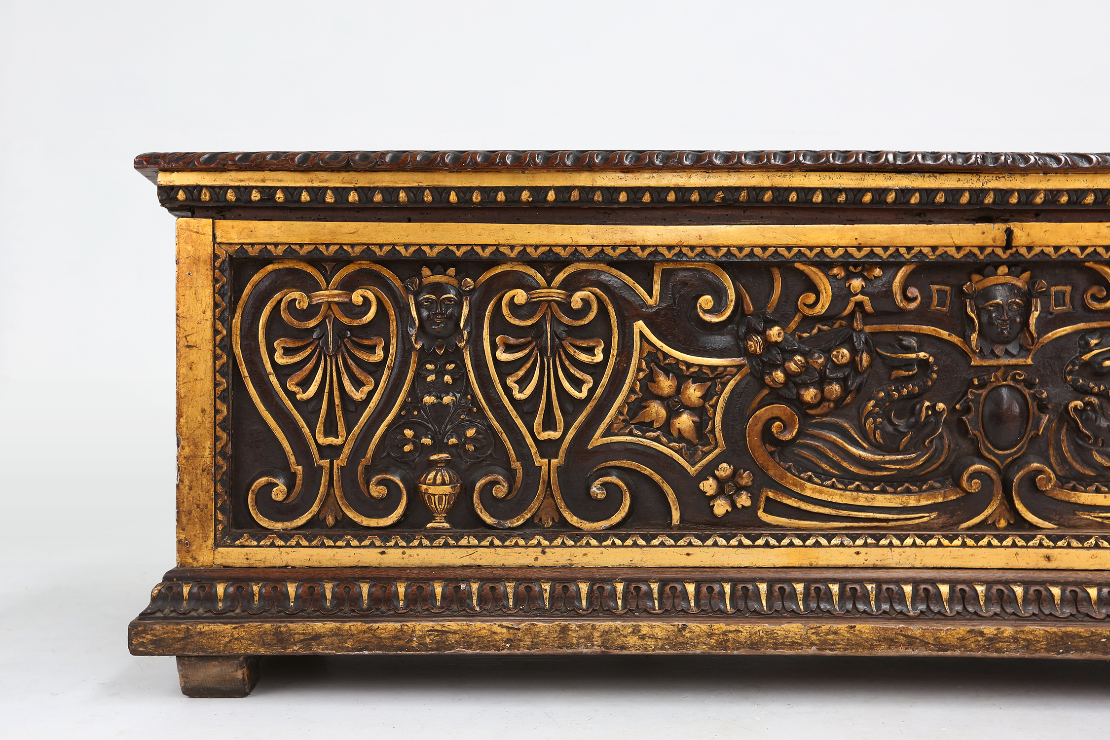 Large 16th century carved and polychroom painted oak Venetian chest, Italythumbnail